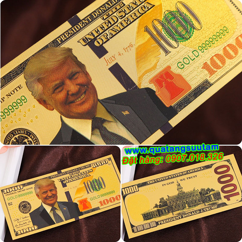 tiền 1000 usd mạ vàng tổng thống trump