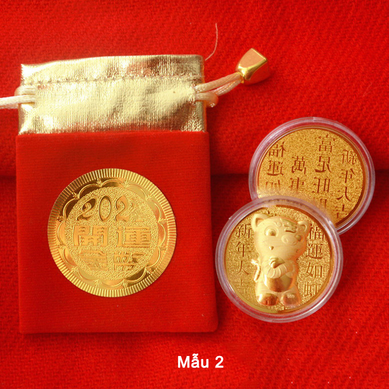 Đồng Xu Hổ Vàng 24k tặng kèm túi gấm 2022