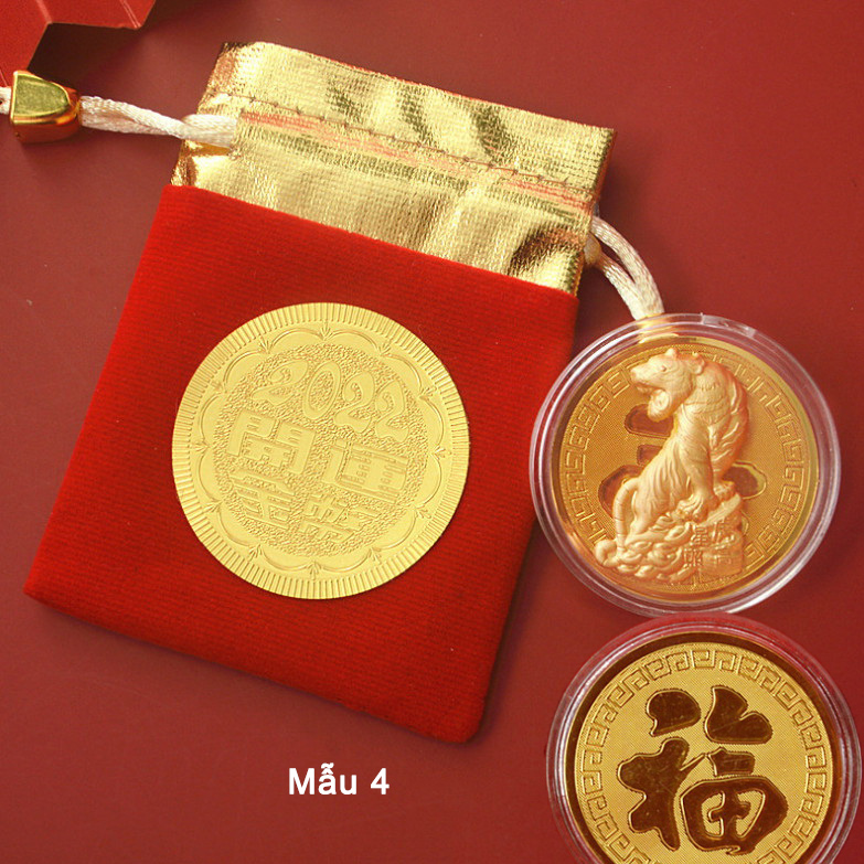 Đồng Xu Hổ Vàng 24k tặng kèm túi gấm 2022